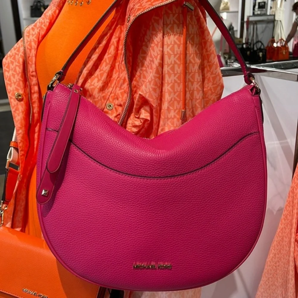Michael Kors Dover Large Leather Top Zip Half Moon Shoulder Bag in Electric Pink